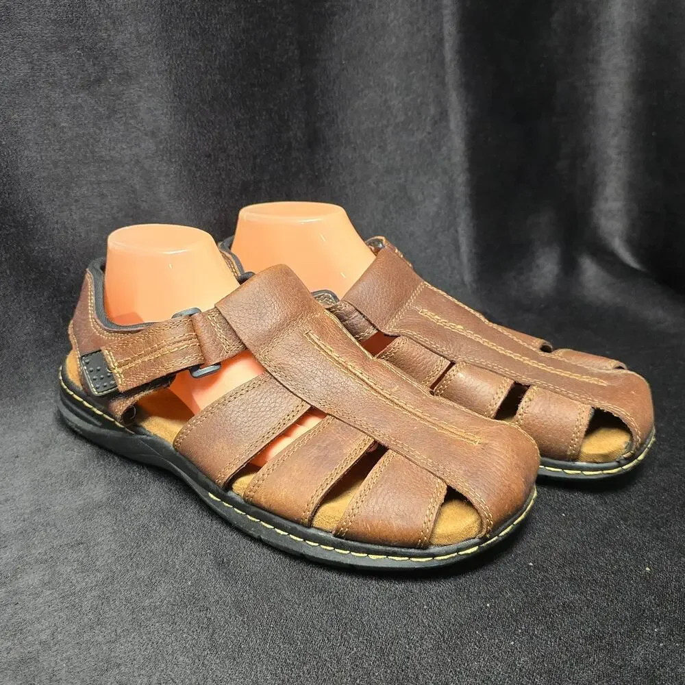 Dr. Scholl's Memory Foam Gaston Brown Leather Sandals Adjustable Straps